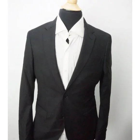 John Varvatos Solid Black 100% Wool Sport Coat Jacket Sz 38 Brand New